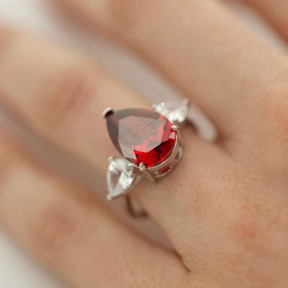 Silver 18kt Gold Dipped Red Topaz Engagemet Pear